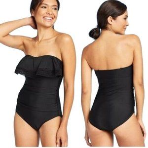 Kona Sol Bandeau One Piece Swimsuit Size S M L Womens Crochet Flounce + Straps